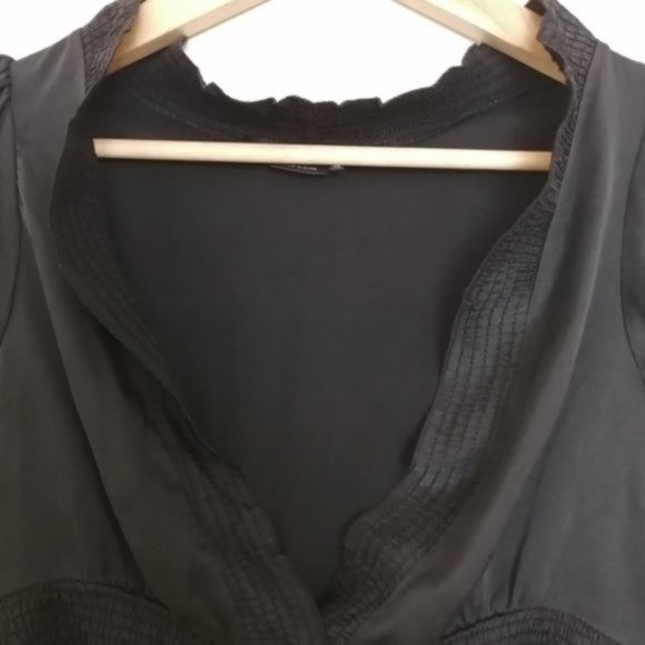 BCBGMaxAzria Black Flowy Neck Silk Blouse - Picture 5 of 13